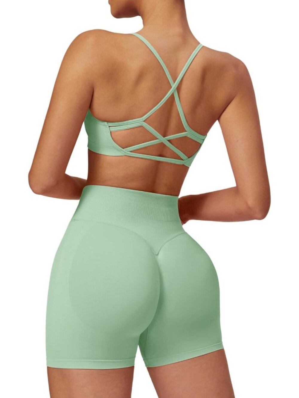 Seamless 2-Piece Workout Set for Women | Strappy Sports Bra & Scrunch Butt